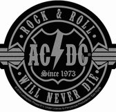 AC/DC Patch Rock N Roll Will Never Die Cut-Out Zwart