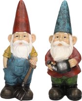 2x statues de nain de jardin Harold avec râteau et Gérard avec arrosoir 29 cm - Décoration de jardin / Décoration de jardin statues de gnomes