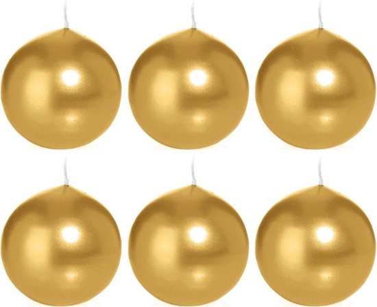 6x Gouden bolkaarsen 8 cm 25 branduren - Ronde geurloze kaarsen - Woondecoraties