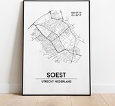 Soest city poster, A4 met lijst, plattegrond poster, woonplaatsposter, woonposter