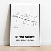 Dennenburg city poster, A4 met lijst, plattegrond poster, woonplaatsposter, woonposter