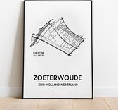 Zoeterwoude city poster, A3 (30x40 cm) met lijst, plattegrond poster, woonplaatsposter, woonposter