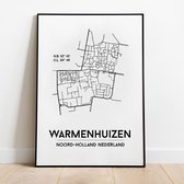 Warmenhuizen city poster, A4 met lijst, plattegrond poster, woonplaatsposter, woonposter