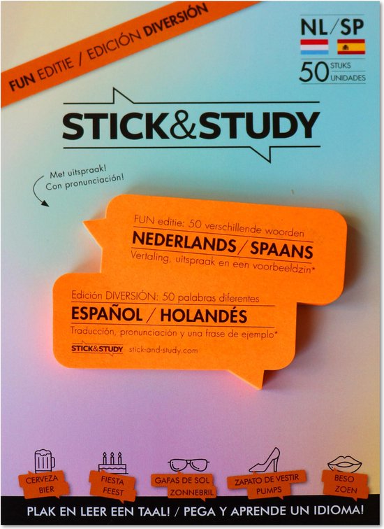 Stick and Study – Spaans leren met sticky notes! - 50 vel - NEDERLANDS / SPAANS - Fun editie -