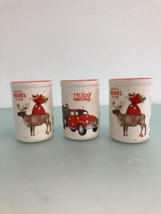 PARTY GO Kerstbekers 60 stuks papieren bekers, kerstdecoratie, 60 gasten Vrolijk Kerstfeest Sneeuwvlok Kerstman Patroon H: 8,5 cm