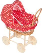 forbabies Rieten Poppenwagen met Klein Hart bekleding en Blanke Wielen