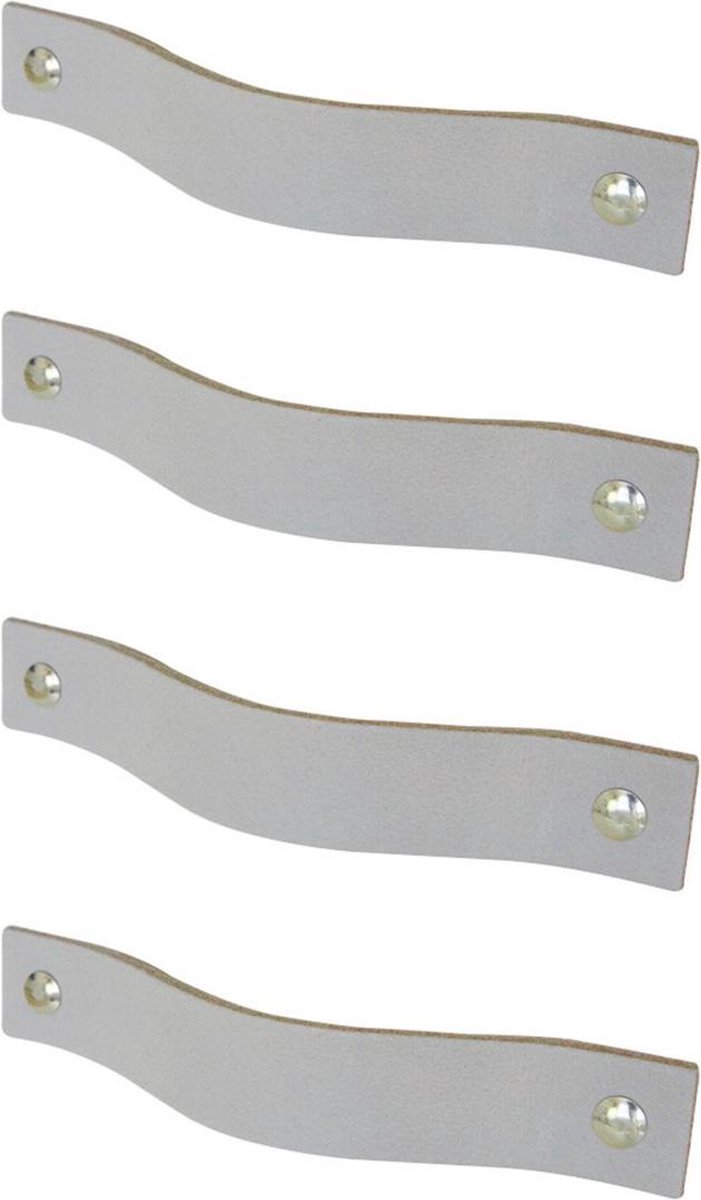4x Leren handgrepen 'platte greep' - maat S (15,8 x 2,5 cm) - LICHTGRIJS - incl. 3 kleuren schroefjes (handgreepjes - leren grepen - greepjes - leren lusjes)