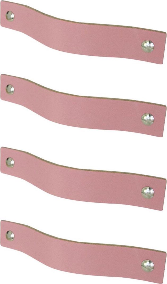 4x Leren handgrepen 'platte greep' - maat S (15,8 x 2,5 cm) - ZACHTROZE - incl. 3 kleuren schroefjes (handgreepjes - leren grepen - greepjes - leren lusjes)