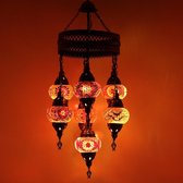 Turkse Lamp -  Hanglamp - Mozaïek Lamp - Marokkaanse Lamp - Oosters Lamp - Authentiek - Handgemaakt- Kroonluchter- Rood - 7 bollen