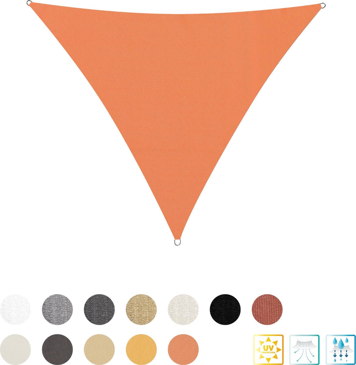 Driehoekige luifel van Lumaland incl. spandraden |polyester met dubbele pu-laag | Driehoek 3 x 3 x 3 m| 160 g/m² - oranje