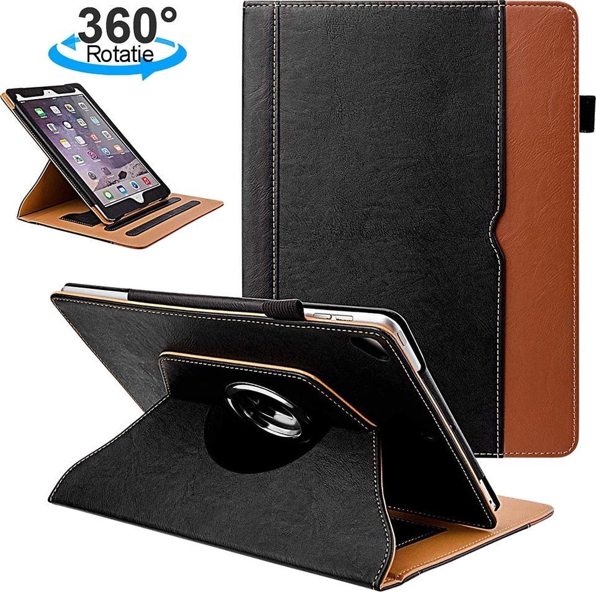 Dasaja leren 360 graden draaibare hoes zwart / bruin geschikt voor iPad 10.2 (2019 / 2020 / 2021) incl. standaard met 2 standen