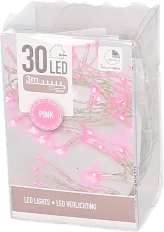2x Clusterverlichting op batterijen roze 3 meter - Kerstverlichting LED  lampjes aan... | bol.com