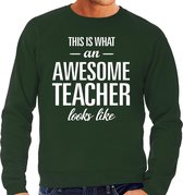 Awesome Teacher / leraar cadeau sweater groen heren L