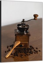 Dibond –Koffiemaler met Tekst: ''Coffee''– 60x90cm Foto op Aluminium (Wanddecoratie van metaal)