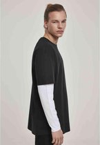Urban Classics - Oversized Shaped Double Layer Longsleeve shirt - 2XL - Zwart/Wit