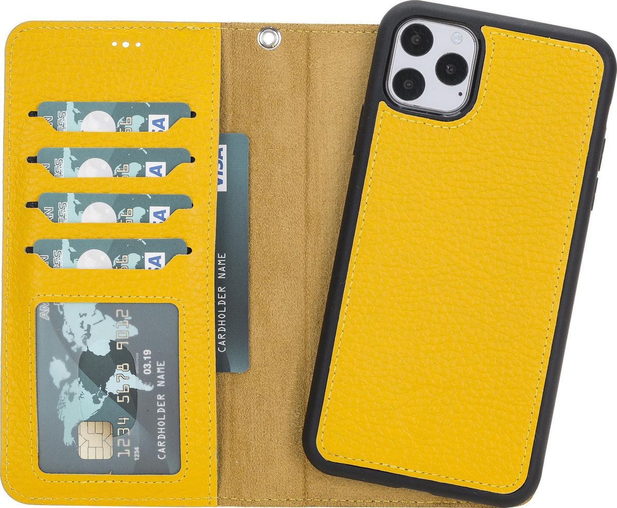 Mjora Lederen Apple iPhone 11 PRO MAX Hoesje (New edition Tweedelige ontwerp: Book Case / Hardcase - Yellow)