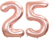 Folie Ballon Cijfer 25 Jaar Rosé Goud 70Cm Verjaardag Folieballon Met Rietje