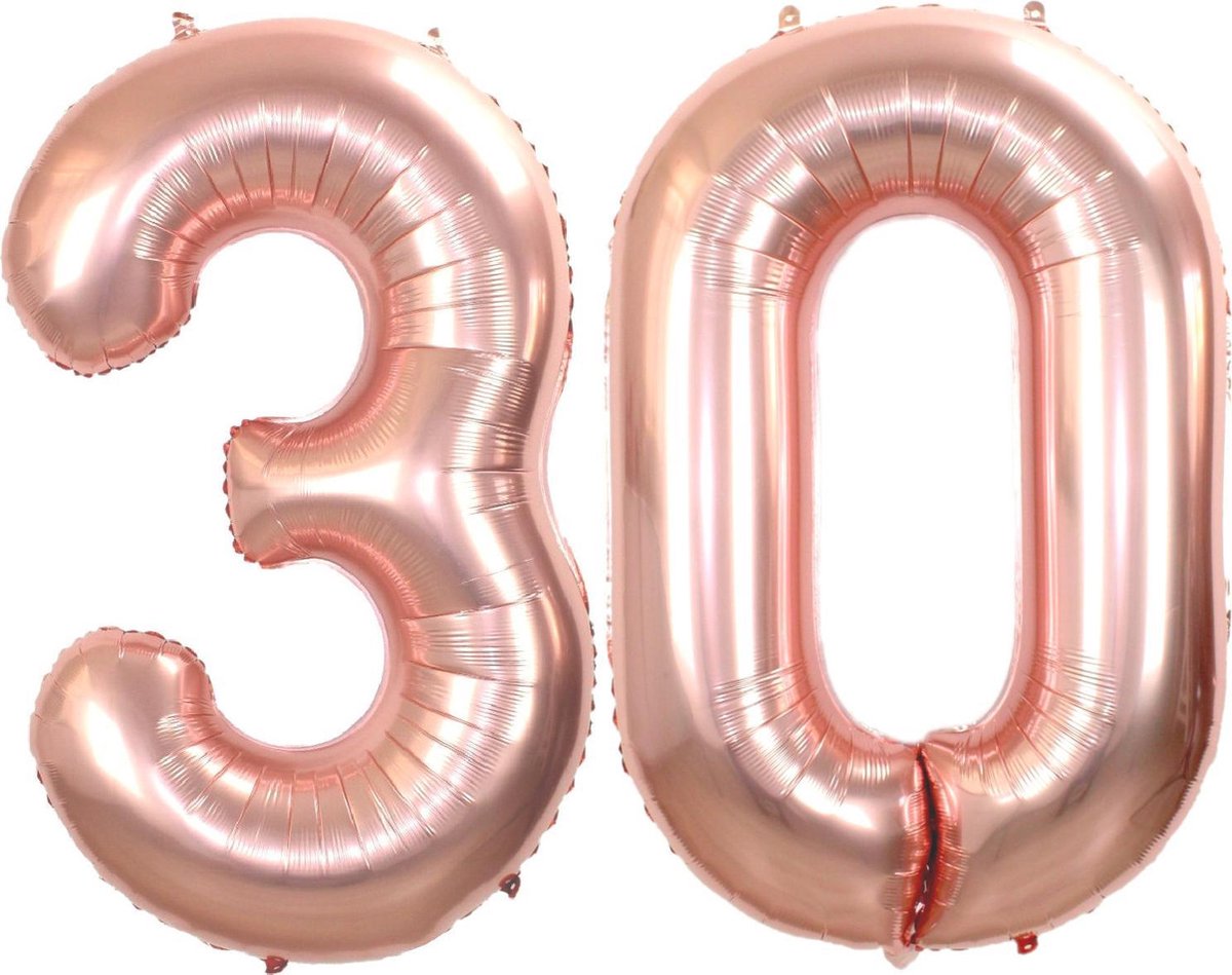 Folie Ballon Cijfer 30 Jaar Rosé Goud 70Cm Verjaardag Folieballon Met Rietje - BTH