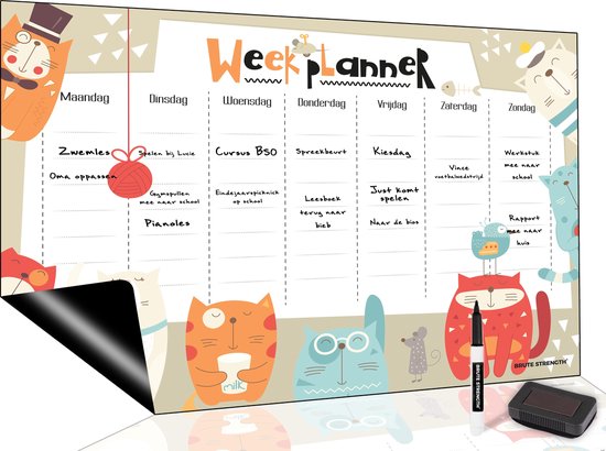 Brute Strength - Magnetisch Weekplanner whiteboard (39) - A3 - Planbord - Dagplanner kind  - To Do Planner kinderen