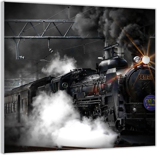 Acrylglas –Zwarte Stomende Locomotief– 50x50 Foto op Acrylglas (Met ophang)
