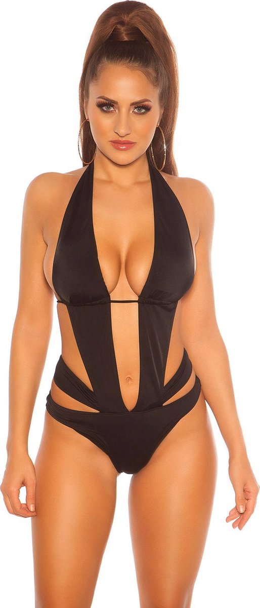 Koucla hals monokini, badpak zwart maat S