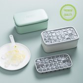 Luxe 5-delige ijsbox ice box set met 2 ijsblokjesvorm met bak, deksel en ijsschep|ijsvormpjes| MAT GRIJS