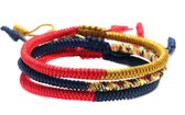 Premium handgeknoopte Tibetaanse armband - Set van 3 - Half Rood, Half Geel, Half blauw, Multi Kleur