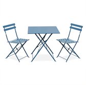 Emilia - Bistroset - 2 inklapbare stoelen en een vierkante tafel 70x70 van gepoedercoat staal – Blauwgrijs