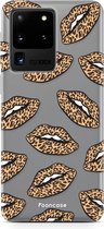 Fooncase Hoesje Geschikt voor Samsung Galaxy S20 Ultra - Shockproof Case - Back Cover / Soft Case - Rebell Leopard Lips (leopard lippen)
