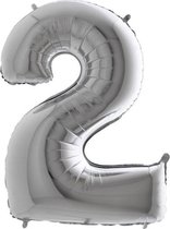 Folieballon - Cijfer 2 - zilver - Grabo Balloons - 66cm