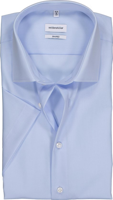 Seidensticker shaped fit overhemd - korte mouw - lichtblauw - Strijkvrij - Boordmaat: