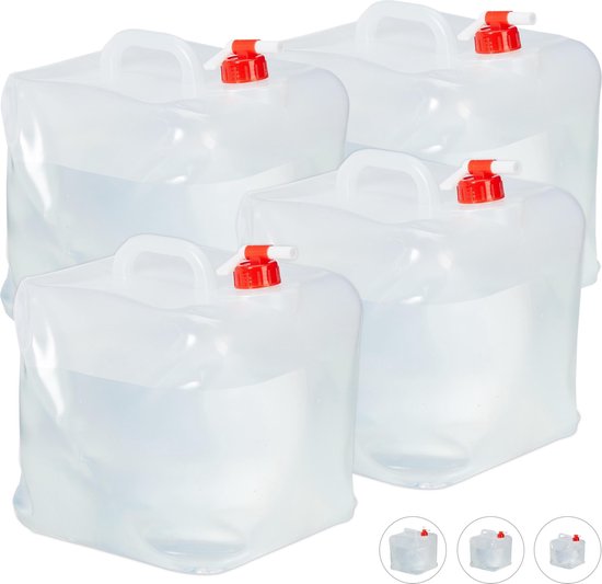 Relaxdays opvouwbare jerrycans met kraantje water jerrycan watertank 4 stuks