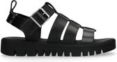 Sacha - Dames - Zwarte leren plateau sandalen - Maat 39