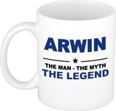 Naam cadeau Arwin - The man, The myth the legend koffie mok / beker 300 ml - naam/namen mokken - Cadeau voor o.a verjaardag/ vaderdag/ pensioen/ geslaagd/ bedankt