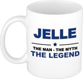 Naam cadeau Jelle - The man, The myth the legend koffie mok / beker 300 ml - naam/namen mokken - Cadeau voor o.a  verjaardag/ vaderdag/ pensioen/ geslaagd/ bedankt
