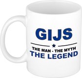 Naam cadeau Gijs - The man, The myth the legend koffie mok / beker 300 ml - naam/namen mokken - Cadeau voor o.a verjaardag/ vaderdag/ pensioen/ geslaagd/ bedankt