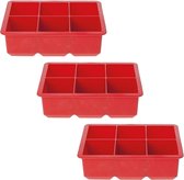 3x Grote kubus ijsklonten vormen rood 6 klontjes - Rode ijsblokjes tray - Cocktail ijsklonten maker - Siliconen ijsblokjes maker