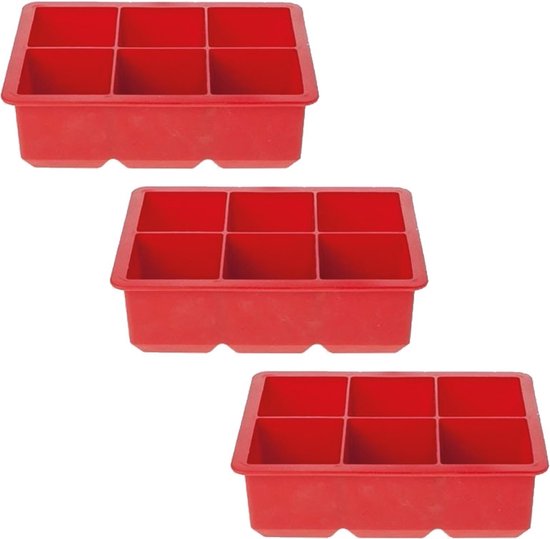 3x Grote kubus ijsklonten vormen 6 klontjes - Rode ijsblokjes tray - Cocktail... | bol.com