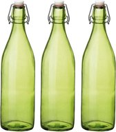 Set van 3x stuks groene giara flessen met beugeldop 30 cm van 1 liter - Woondecoratie giara fles - Groene weckflessen