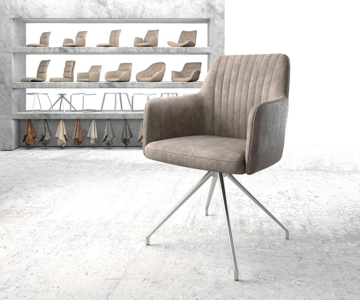 Gestoffeerde-stoel Greg-Flex kruisframe conisch roestvrij staal microvelours taupe vintage pocketveer kern