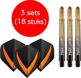 Dragon darts - Maxgrip – 3 sets - darts shafts - zwart-oranje - medium – en 3 sets – Vista-X – darts flights