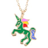 Ketting Unicorn / Eénhoorn Hanger Groen - Cadeau voor Meisje - 40 + 7 cm Verstelbaar - Goudkleurig – Incl. Cadeauverpakking