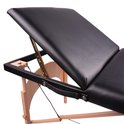 Verstelbaar rugpand van de zwarte Alora massagetafel.