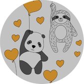 Mat, Vloermat, Vloerkleed, Tapijt, Kind - Kinderkamer Panda Heart - Rond - Wasbaar - Antislip - 75 x 75 cm