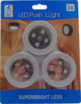LED push light set 3 stuk  - Kleur: zilver - Led druk lamp - Led spotjes - Zelfklevende led druklampjes - Interieur led lamp - Led voor in de keuken - Led verlichting interieur - l
