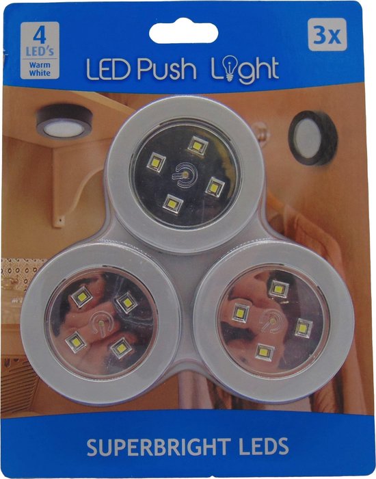 sleuf Ministerie Handschrift LED push light set 3 stuk - Kleur: zilver - Led druk lamp - Led spotjes  -... | bol.com