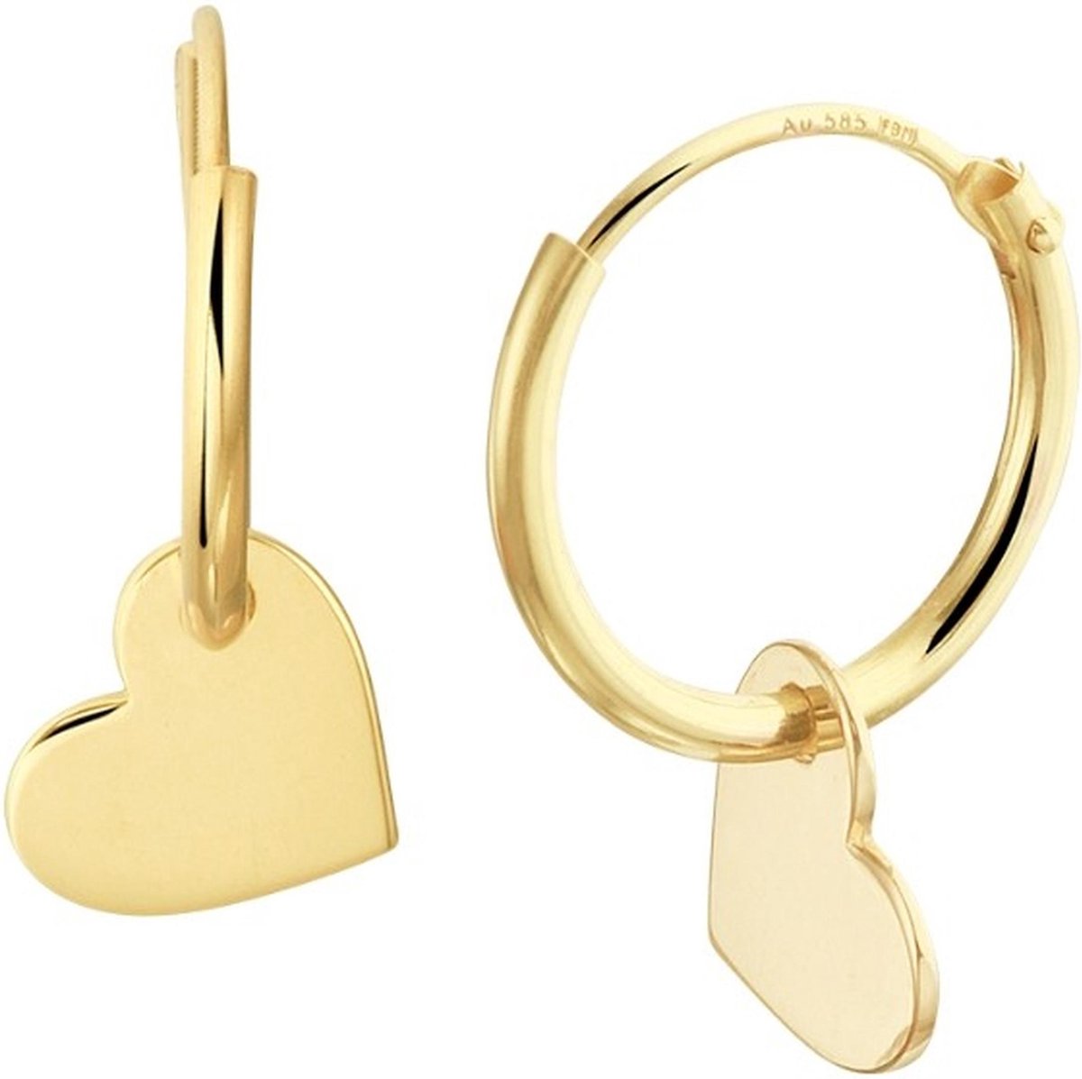 YO&NO - Oorbellen - Goud - Oorringen - Ronde buis -  Hart - 1,3mm - 13mm - Sieraden vrouw - 14k - 585 Goud
