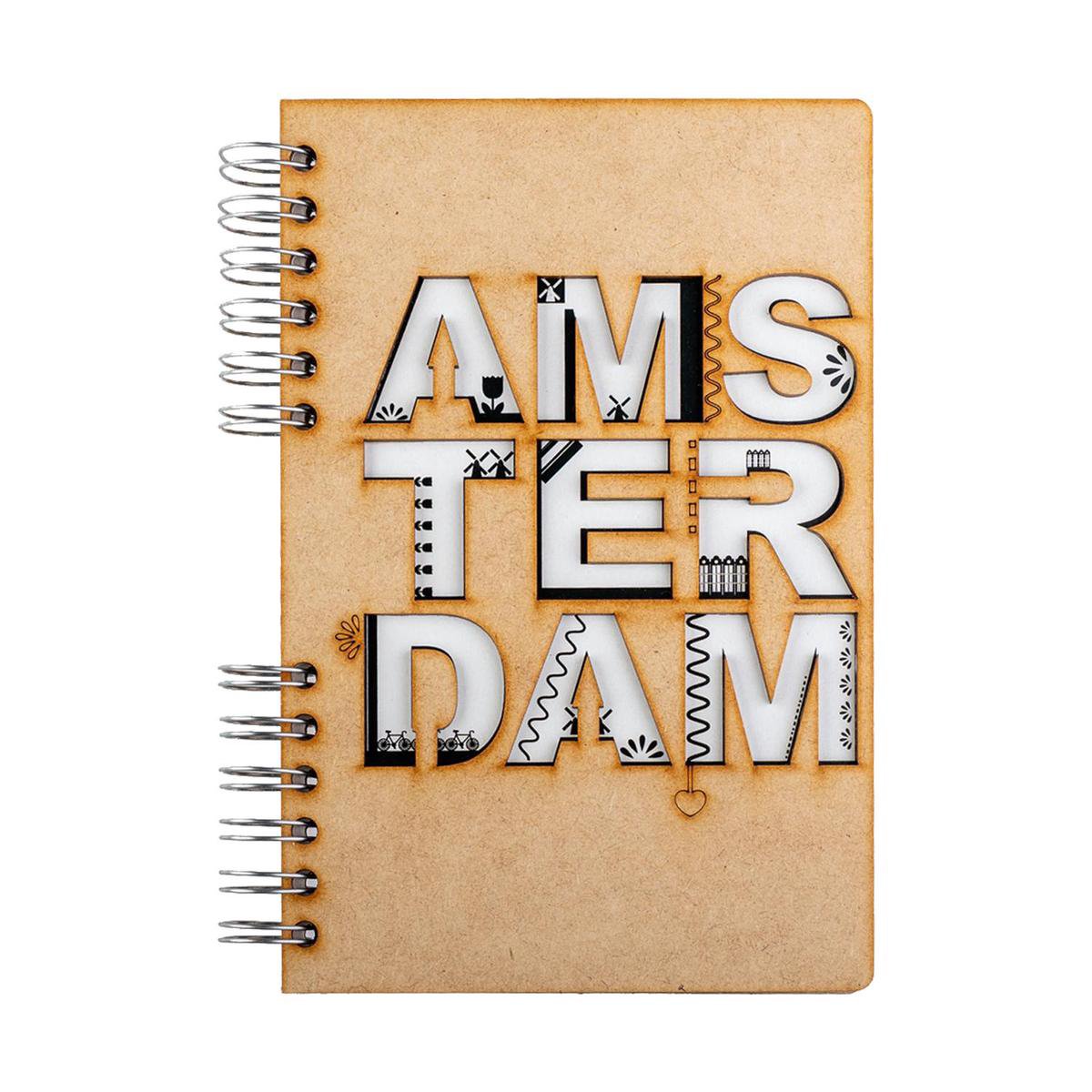 KOMONI - Duurzaam houten Schetsboek - Gerecycled papier - Navulbaar - A6 - Blanco - Amsterdam