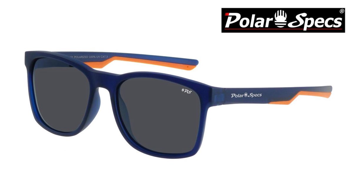 Polar Specs® Polariserende Zonnebril Traveller Sport PS9016 – Mat Blauw/Oranje – Polariserend Zwart – Medium/Large