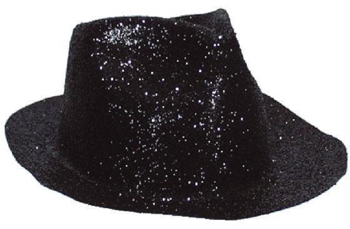 Borsalinohoed Plastic Glitter Zwart
